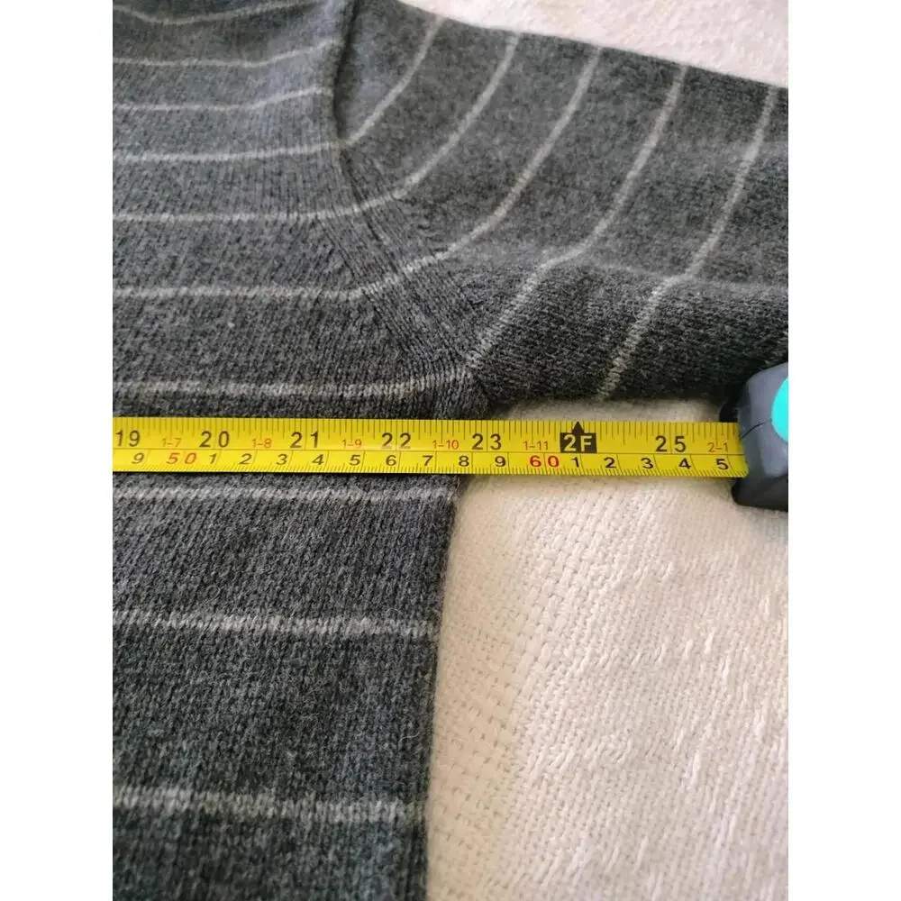 Vintage Sherland Lambswool Blend‎ Striped Sweater Grey V-Neck Large Grandpacore